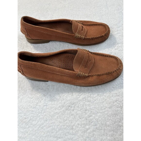 LL Bean Loafers Womens 8.5 Signature Handsewn Suede Shoes Coral Preppy Classic - Picture 7 of 15